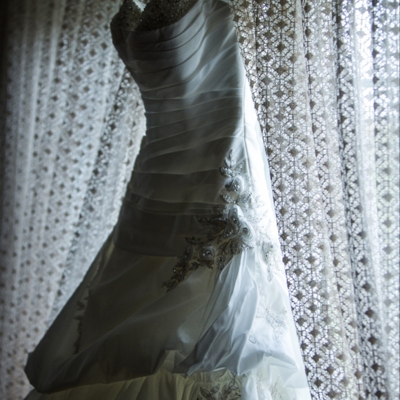 Allure White Ruffled Tiered Gown with Swarovski Crystals - Picture 8 of 10